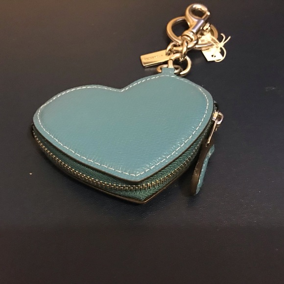 Coach Heart Shaped Keychain/Coin Pouch Blue - Picture 3 of 4